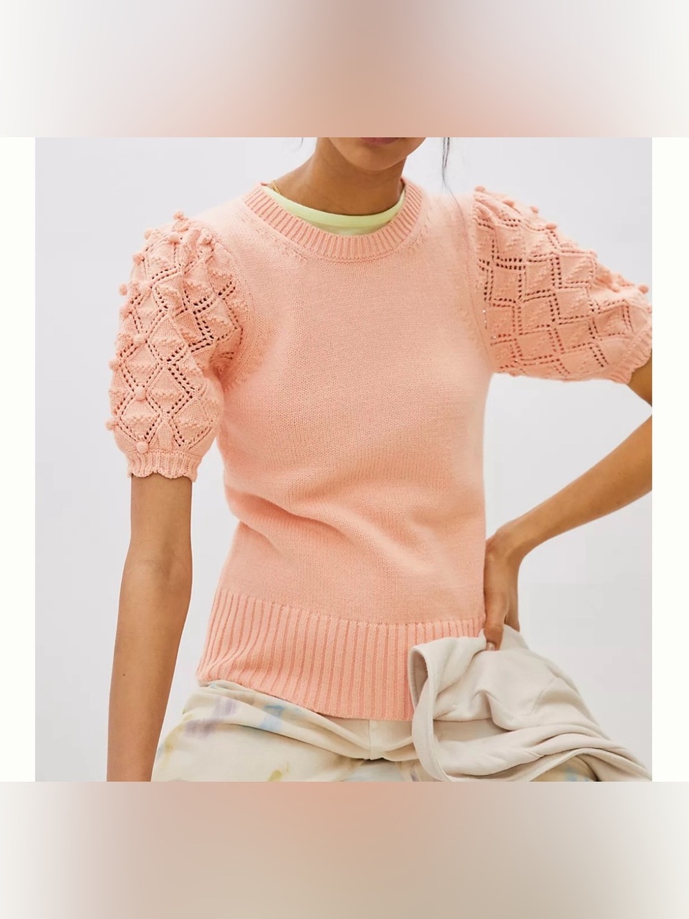 Anthropologie Peach Theresa Bauble Coquette Cottage Boho Office Sweater Tee XS